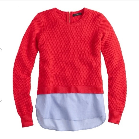 J. Crew Sweaters - J. Crew Lambswool Shirttail Sweater Red Pullover Size Large Back Zip Casual